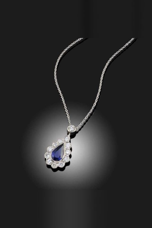Gold Sapphire and Diamond Pendant Necklace