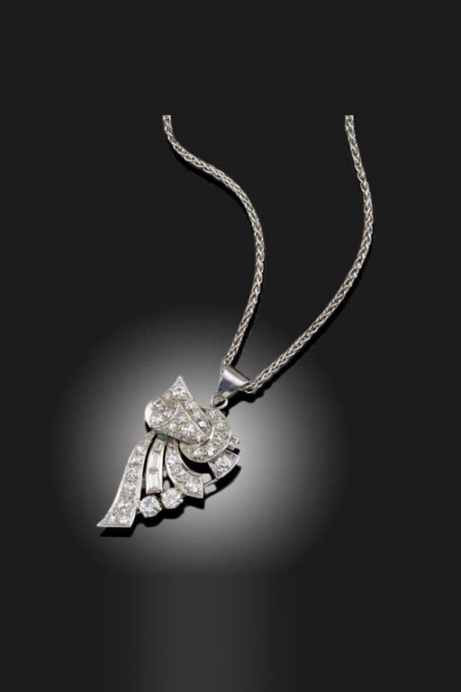 Platinum and Silver Diamond Pendant Necklace