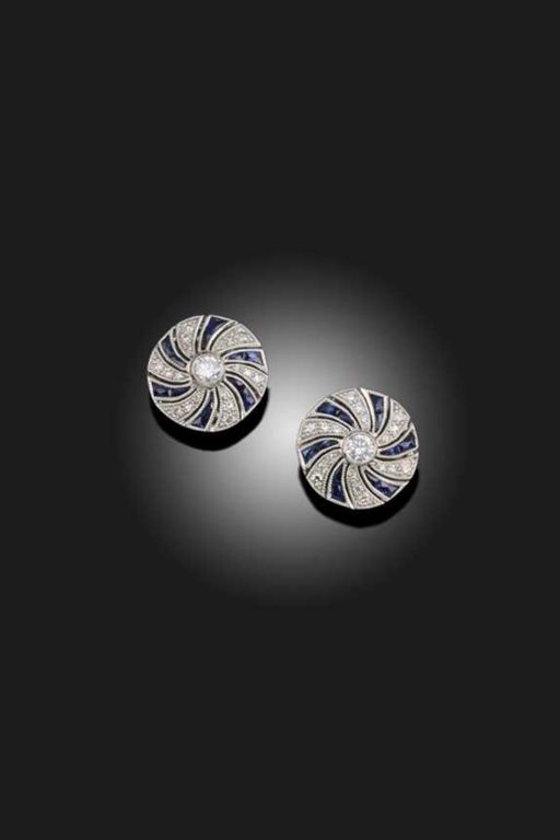 Pair of Gold Sapphire and Diamond Earrings