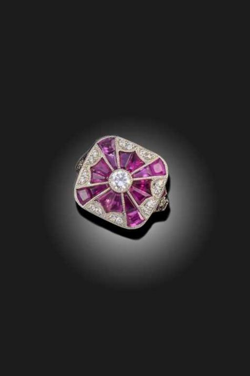 Platinum Ruby and Diamond Ring