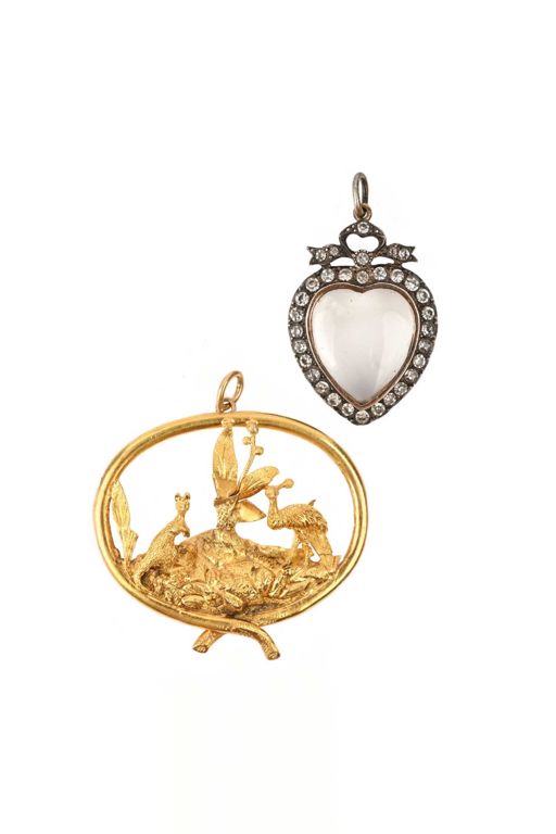 Two Gold and Sterling Silver Paste Pendants