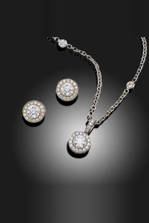 18k Gold Diamond Pendant Necklace and Earrings