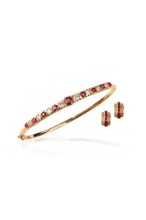 Gold Ruby and Diamond Jewelry Set