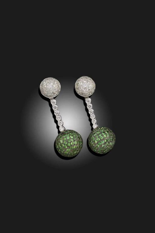 Pair of 18k Gold Garnet and Diamond Earrings