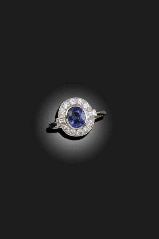 Platinum Sapphire and Diamond Ring