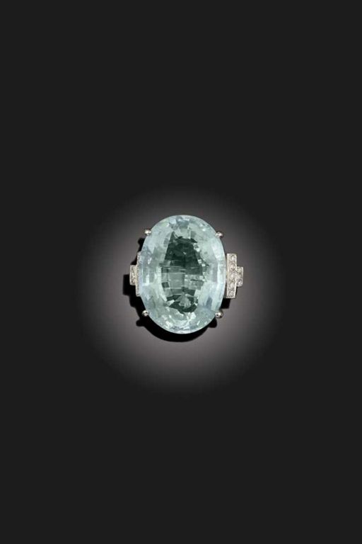 Platinum Aquamarine and Diamond Ring
