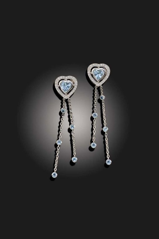 Pair of Gold Aquamarine and Diamond Earrings