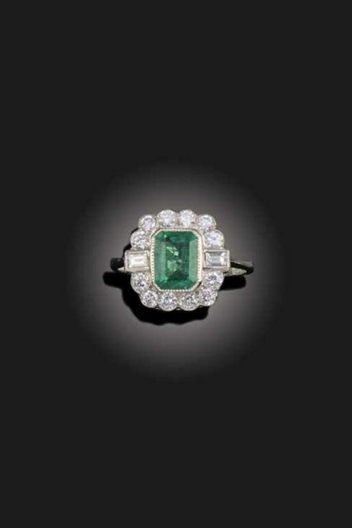 Platinum Emerald and Diamond Ring