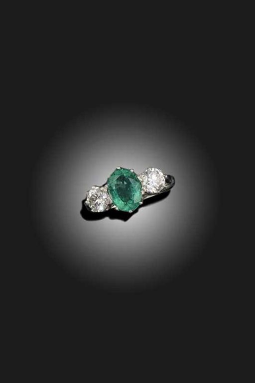 Platinum Emerald and Diamond Ring