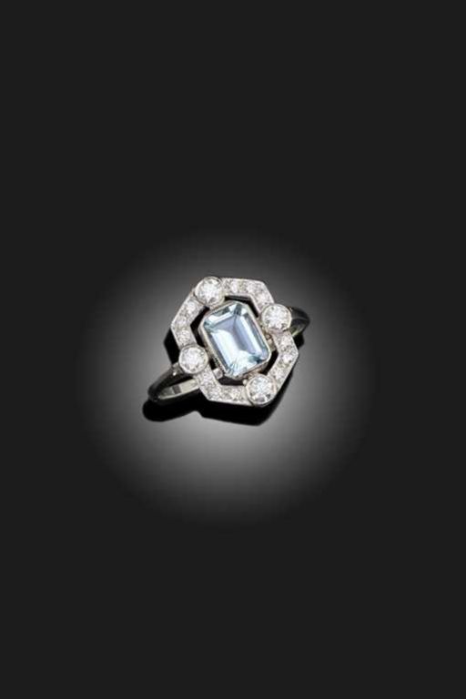 Platinum Aquamarine and Diamond Ring