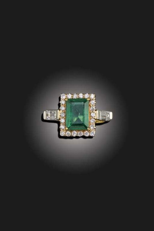 Gold Emerald and Diamond Ring