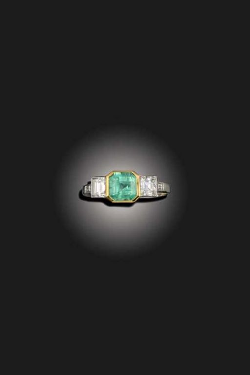 Platinum Emerald and Diamond Ring