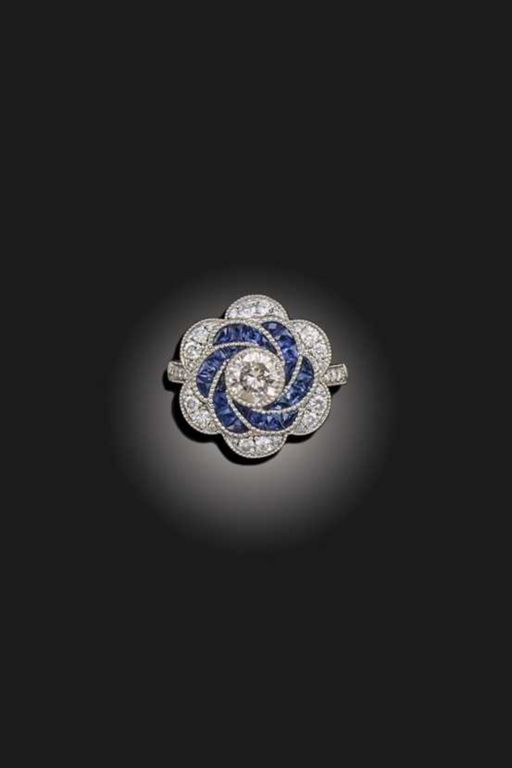 Platinum Sapphire and Diamond Ring