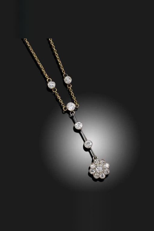Gold and Platinum Diamond Pendant Necklace