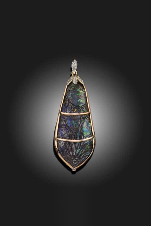 Gold Opal and Diamond Pendant