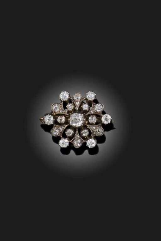 Silver and Gold Diamond Brooch Pendant