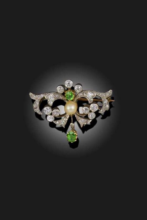 Platinum and Gold Multi-Gem Brooch