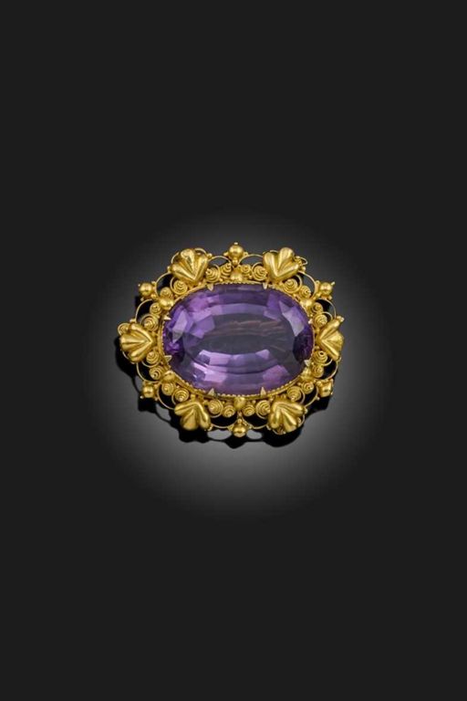 Gold Amethyst Brooch