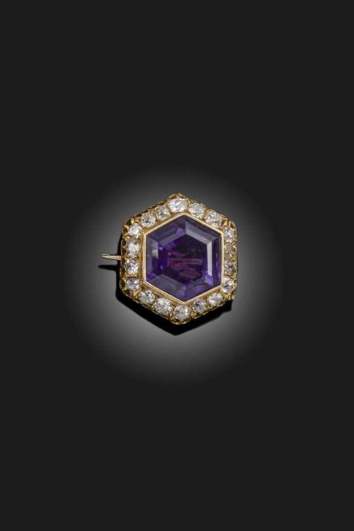 Gold Amethyst and Diamond Brooch