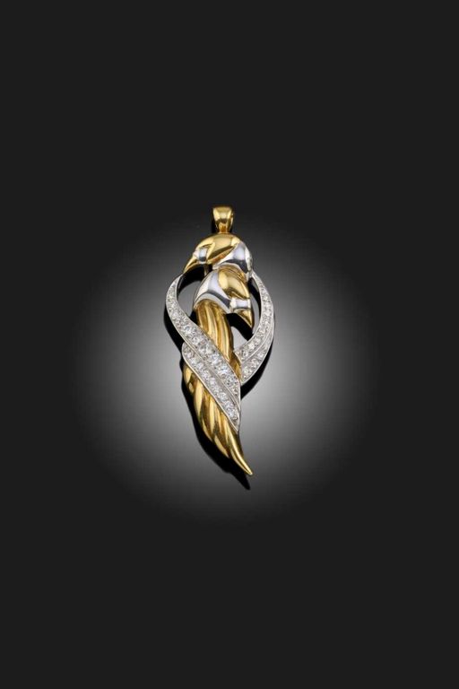 Gold and Platinum Diamond Brooch/Pendant