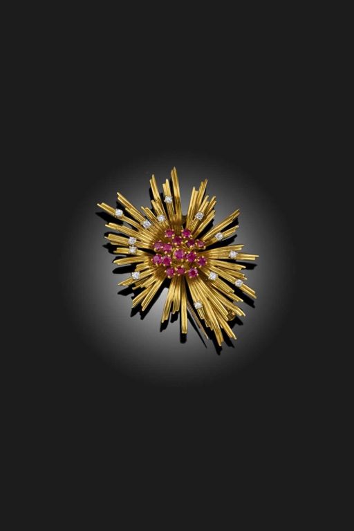 Gold Ruby and Diamond Brooch