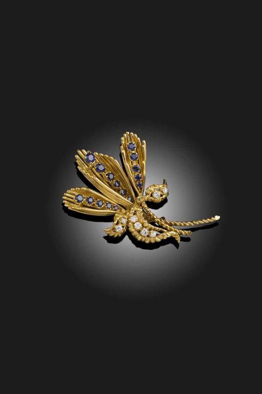 18k Gold Sapphire and Diamond Brooch