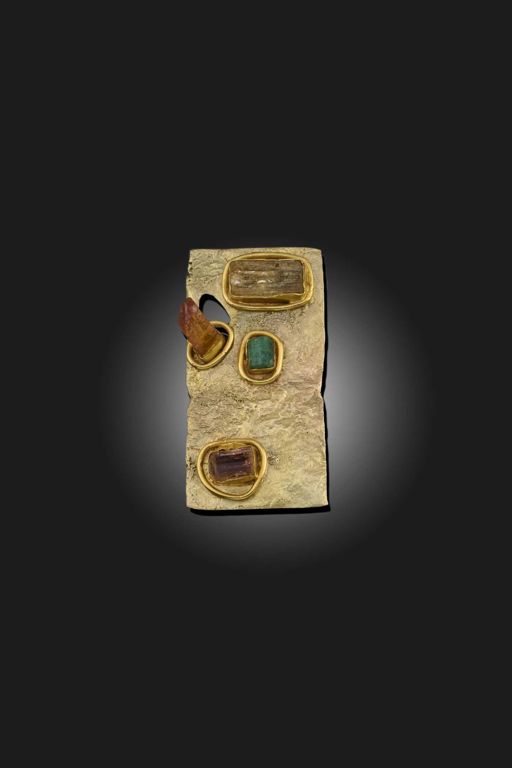 Gold Topaz and Emerald Brooch