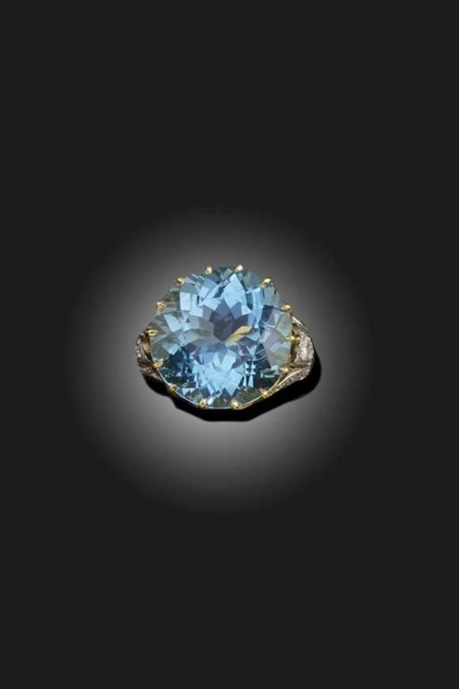 Gold Aquamarine and Diamond Ring