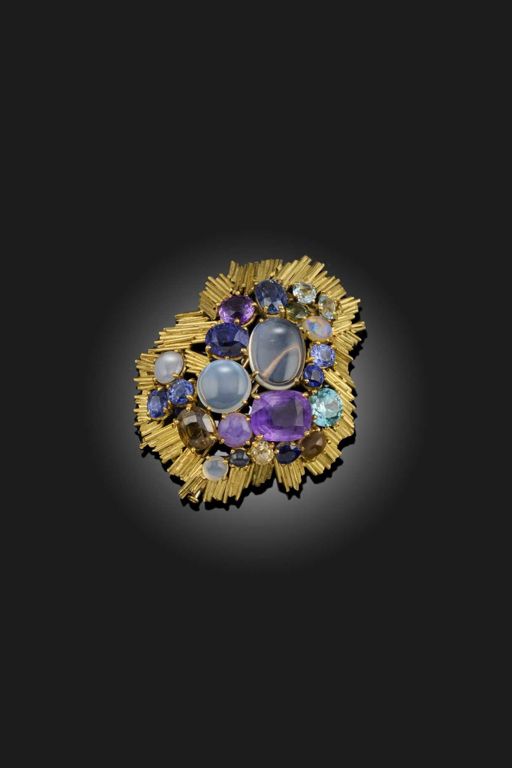 18k Gold Multi-Gem Brooch