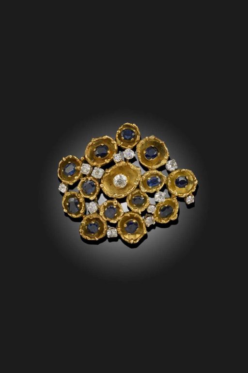 Gold Sapphire and Diamond Brooch