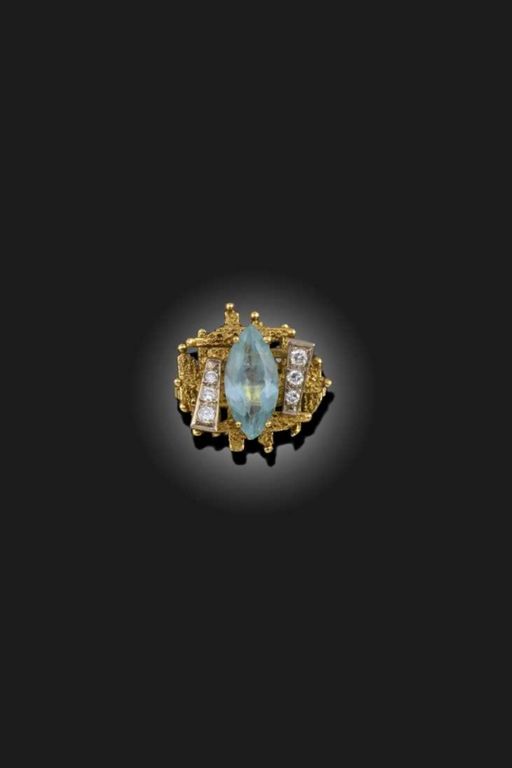 Gold Aquamarine and Diamond Ring