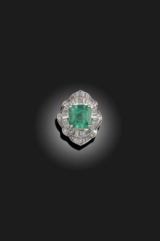 Platinum Emerald and Diamond Ring