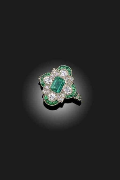 Platinum Emerald and Diamond Ring