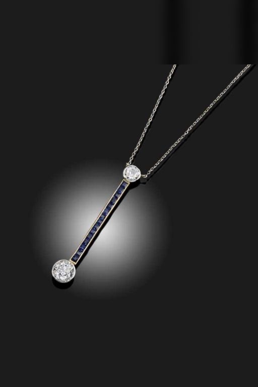 Platinum and Gold Multi-Gem Pendant Necklace