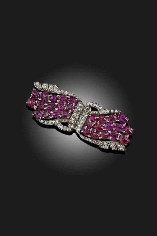 Silver and Gold Ruby and Diamond Brooch