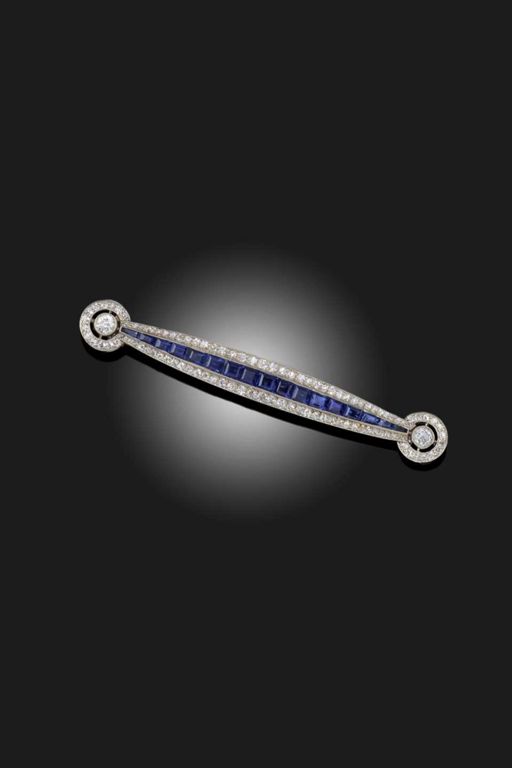 Platinum Sapphire and Diamond Brooch