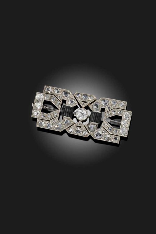Onyx and Diamond Brooch
