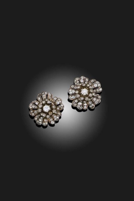 Pair of Silver and Gold Diamond Earrings