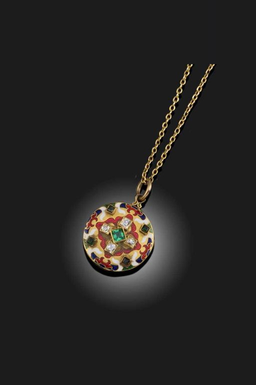 Emerald and Diamond Locket Pendant Necklace