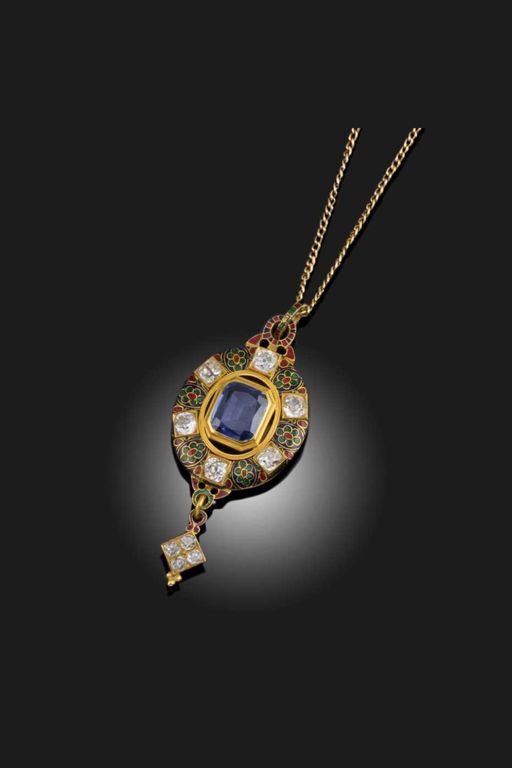 Gold Sapphire and Diamond Pendant Necklace