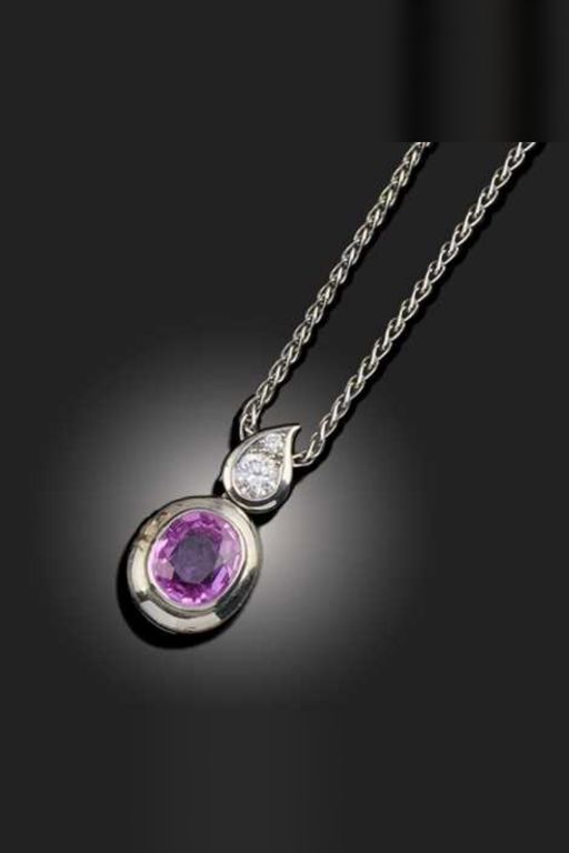 Platinum Sapphire and Diamond Pendant Necklace
