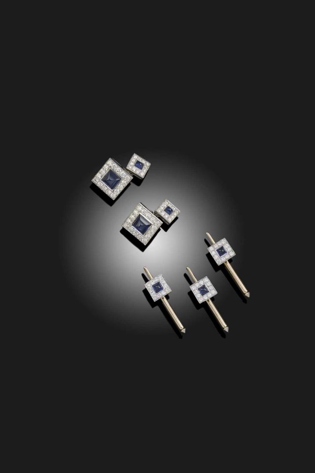 Platinum Sapphire and Diamond Jewelry Set