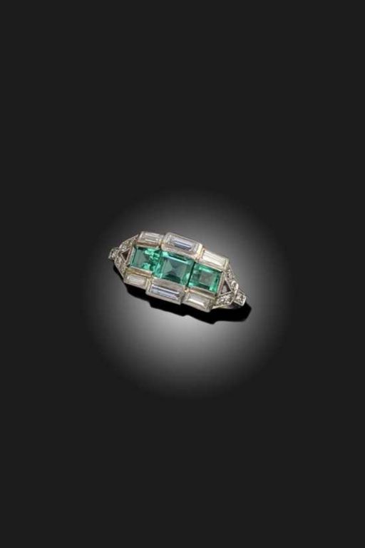 Platinum Emerald and Diamond Ring