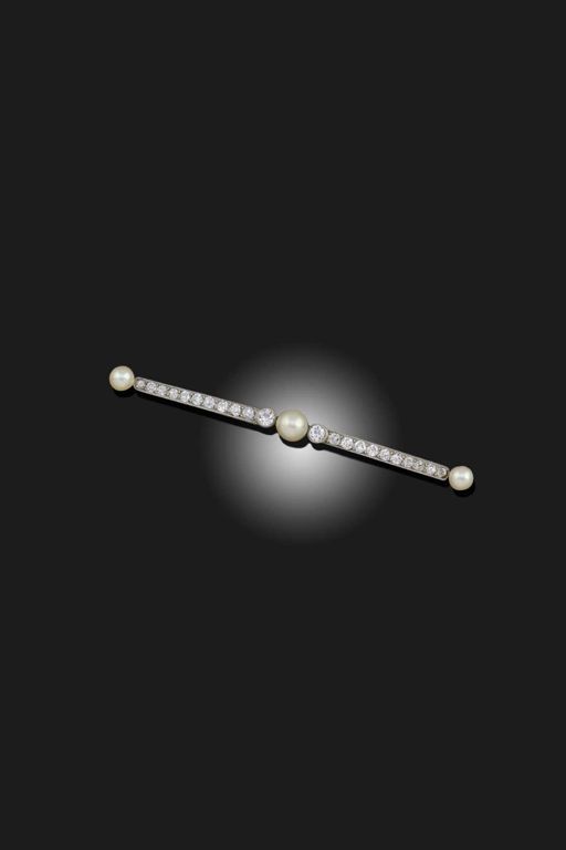 Platinum Pearl and Diamond Brooch