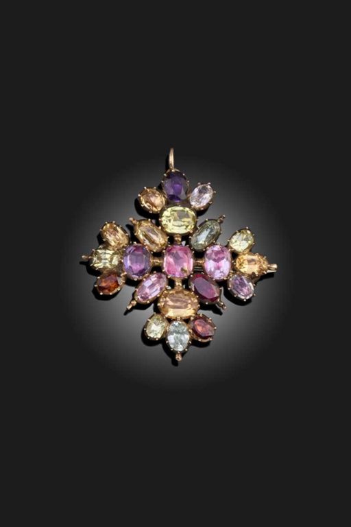 Gold Multi-Gem Pendant Brooch