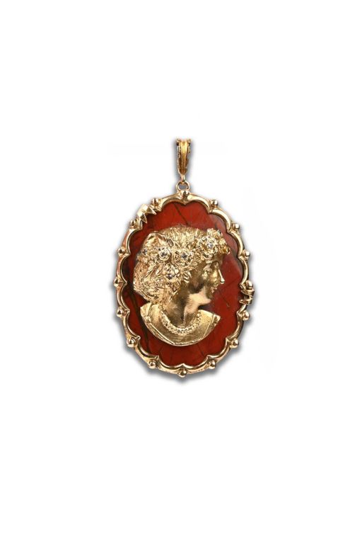 9k Gold Jasper and Diamond Pendant Brooch