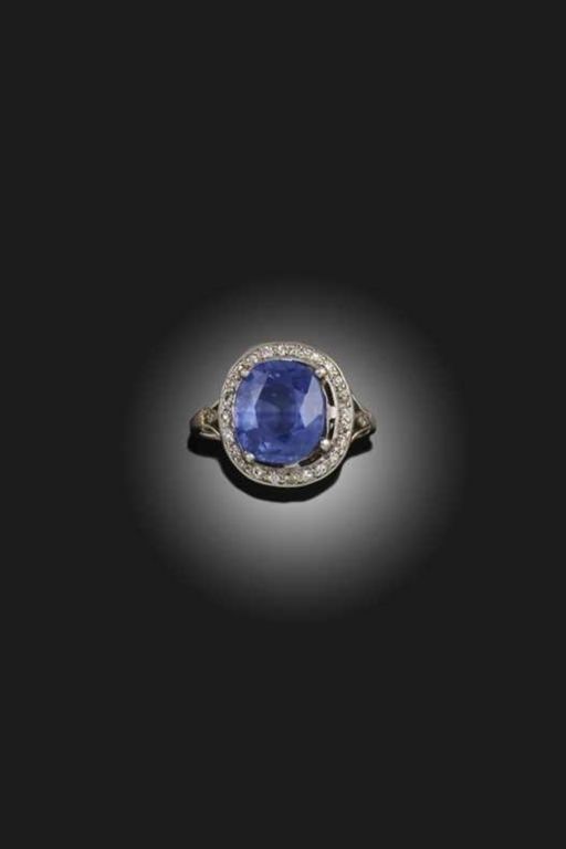 Platinum Sapphire and Diamond Ring
