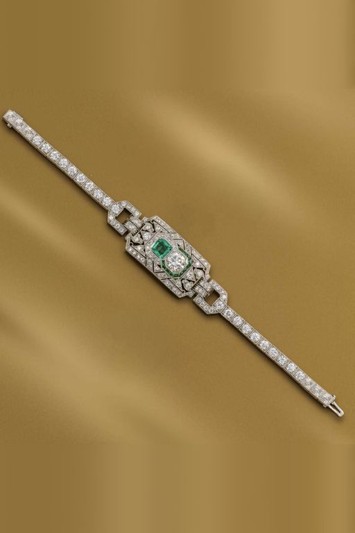 Platinum Emerald and Diamond Bracelet