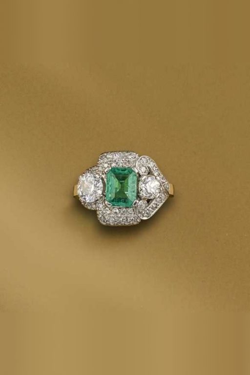 Platinum Emerald and Diamond Ring