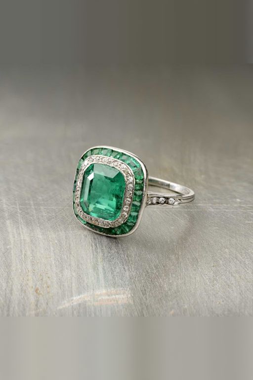 Platinum Emerald and Diamond Ring
